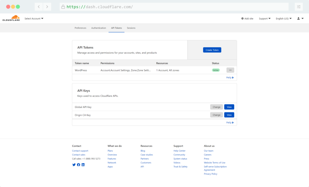 Cloudflare API token